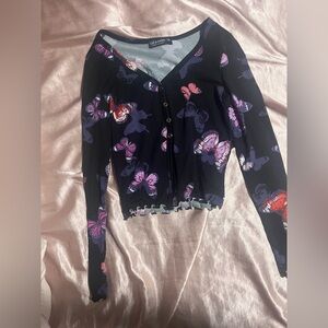 Butterfly Print Long Sleeve Top
